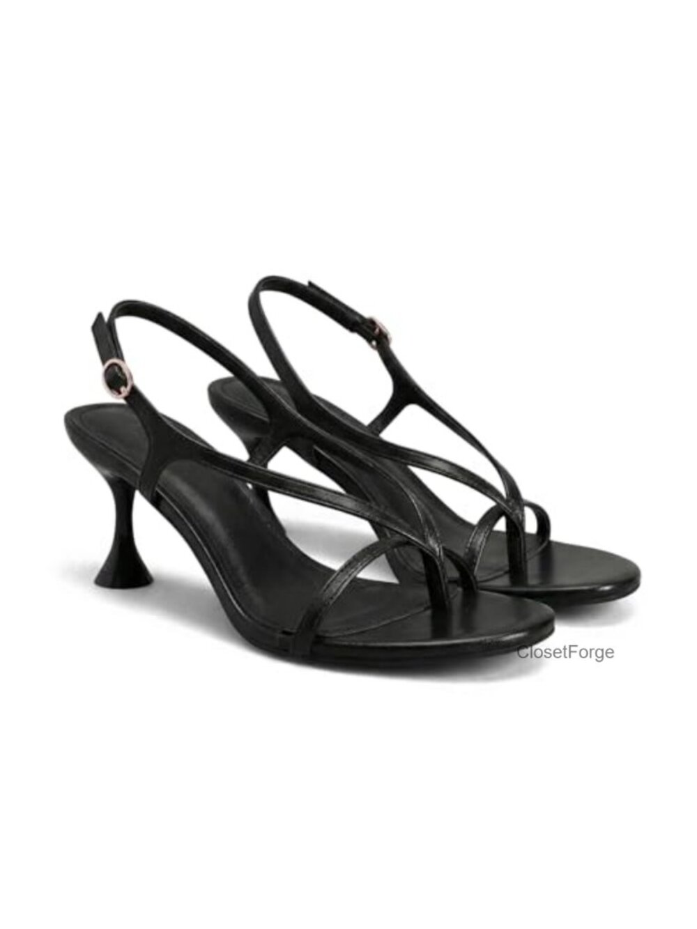 Women's Kitten Heel Thong Sandals with Ankle Strap - PU Dress Shoes